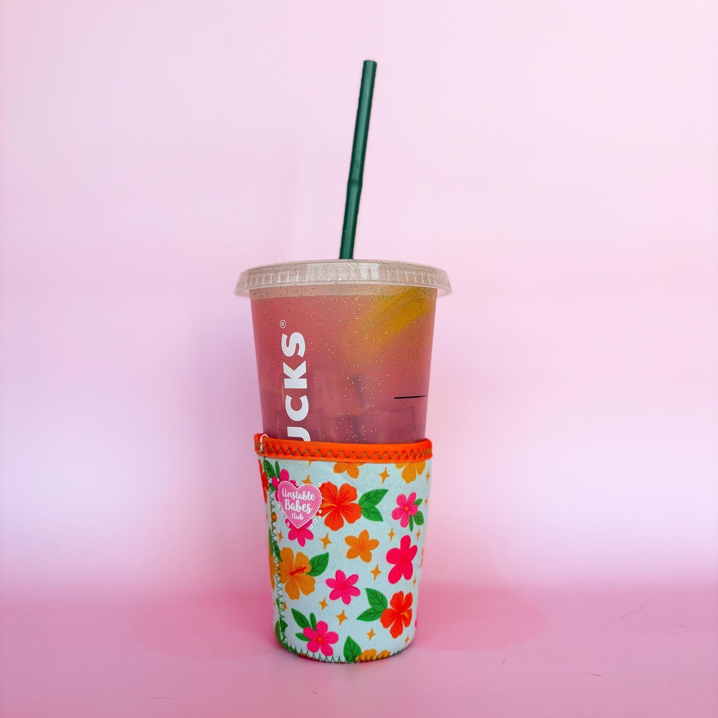 Unstable Babes Club Coffee Cozy | Floral Reusable Iced Coffee Sleeve | Neoprene Cold Cup Holder | Cute Summer Drink Accessory