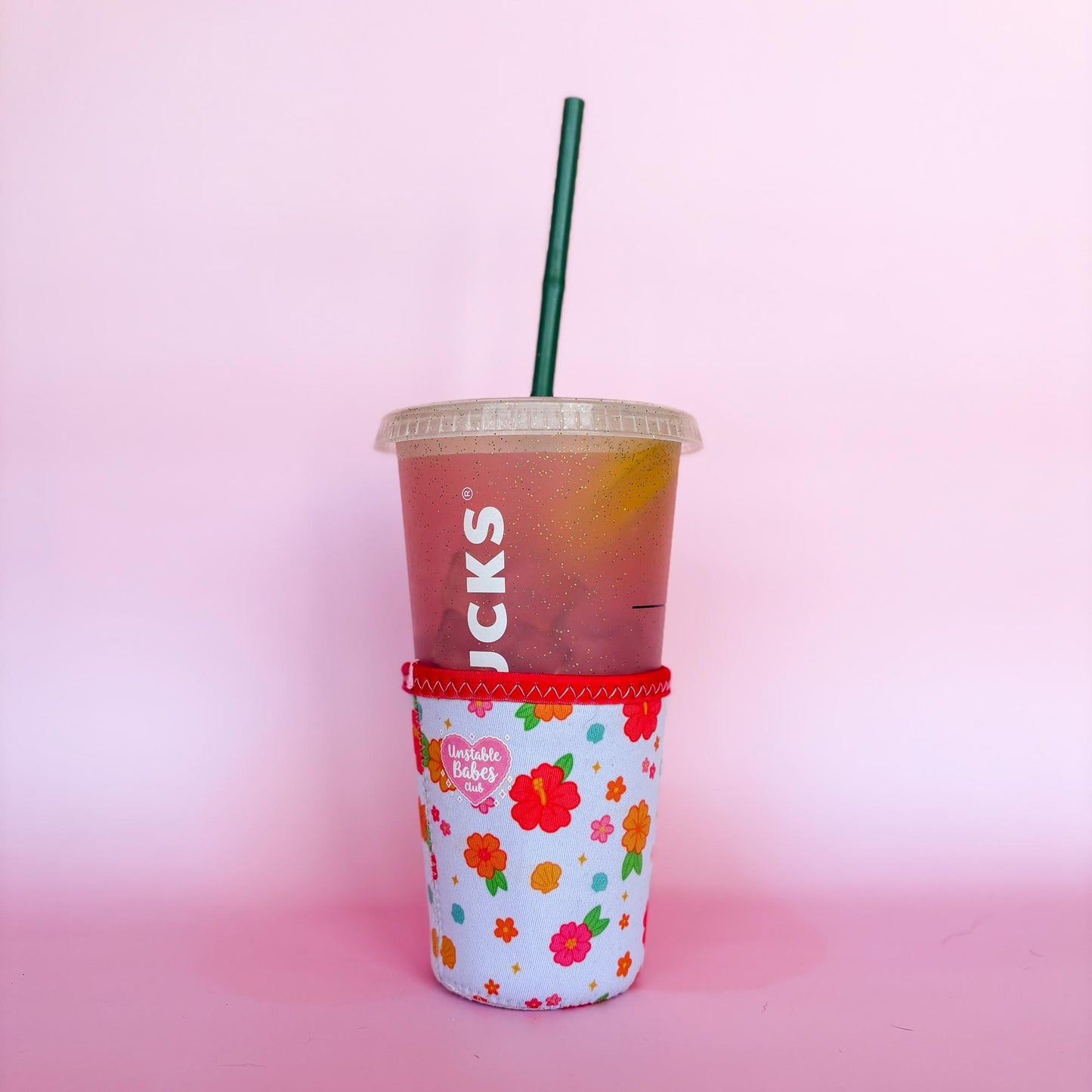 Unstable Babes Club Coffee Cozy | Floral Reusable Iced Coffee Sleeve | Neoprene Cold Cup Holder | Cute Summer Drink Accessory