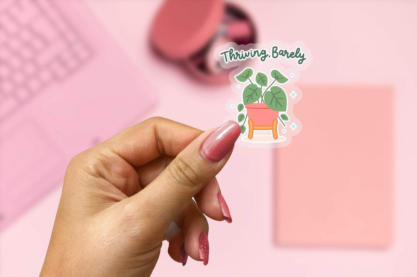 Thriving, Barely 2.5'' Vinyl Sticker – (Glitter/Holographic or Glossy)