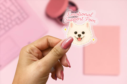 Emotional Support Pom 2.5'' Vinyl Sticker – (Glitter/Holographic or Glossy)