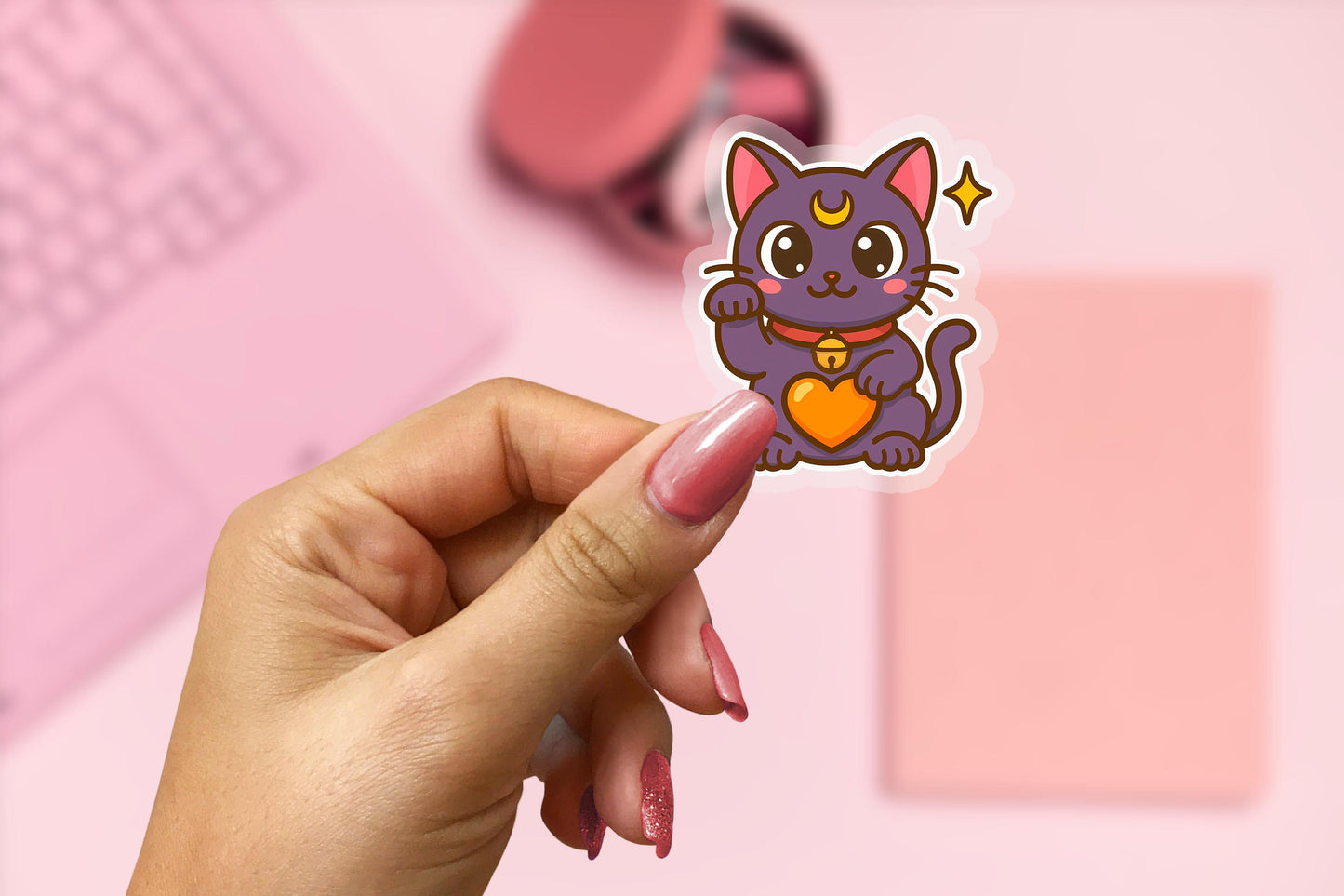 Black Magical Kitty 2.5'' Vinyl Sticker –  (Glitter/Holographic or Glossy)