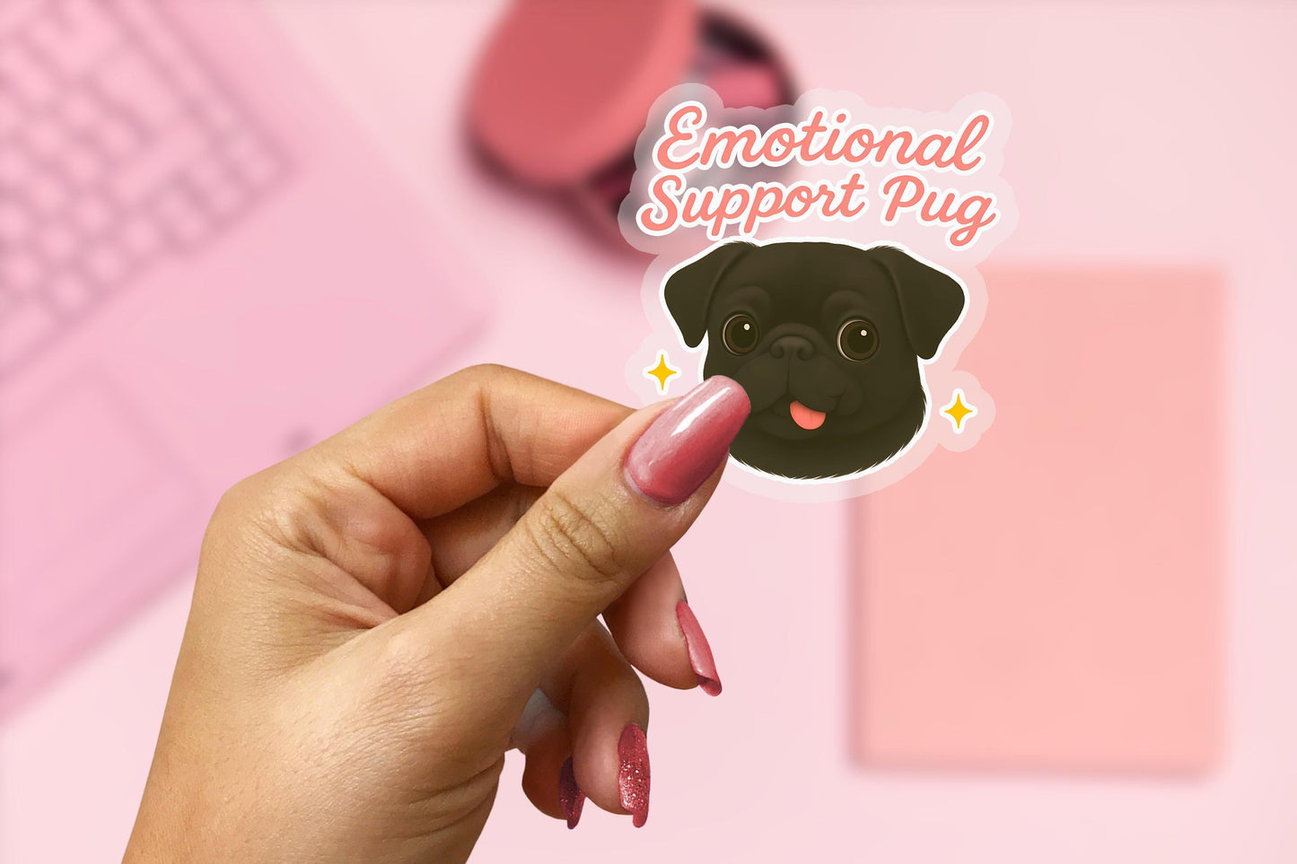 Emotional Support Pug 2.5'' Vinyl Sticker –  (Glitter/Holographic or Glossy)