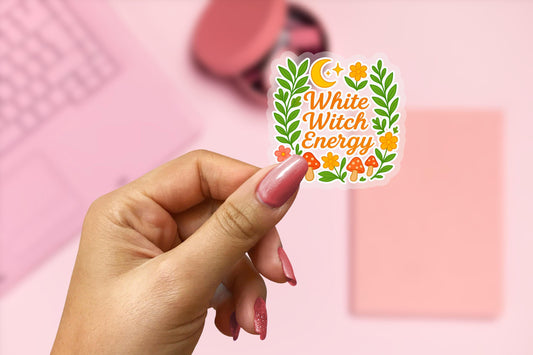 White Witch Energy 2.5'' Vinyl Sticker –  (Glitter/Holographic or Glossy)
