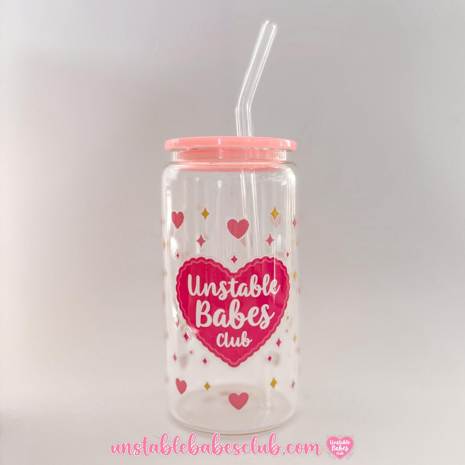 Glass Can Tumbler | Unstable Babes Club | 16oz Iced Coffee Cup with Lid and Straw |