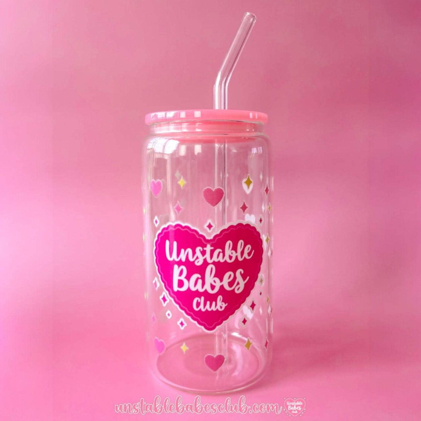 Glass Can Tumbler | Unstable Babes Club | 16oz Iced Coffee Cup with Lid and Straw |
