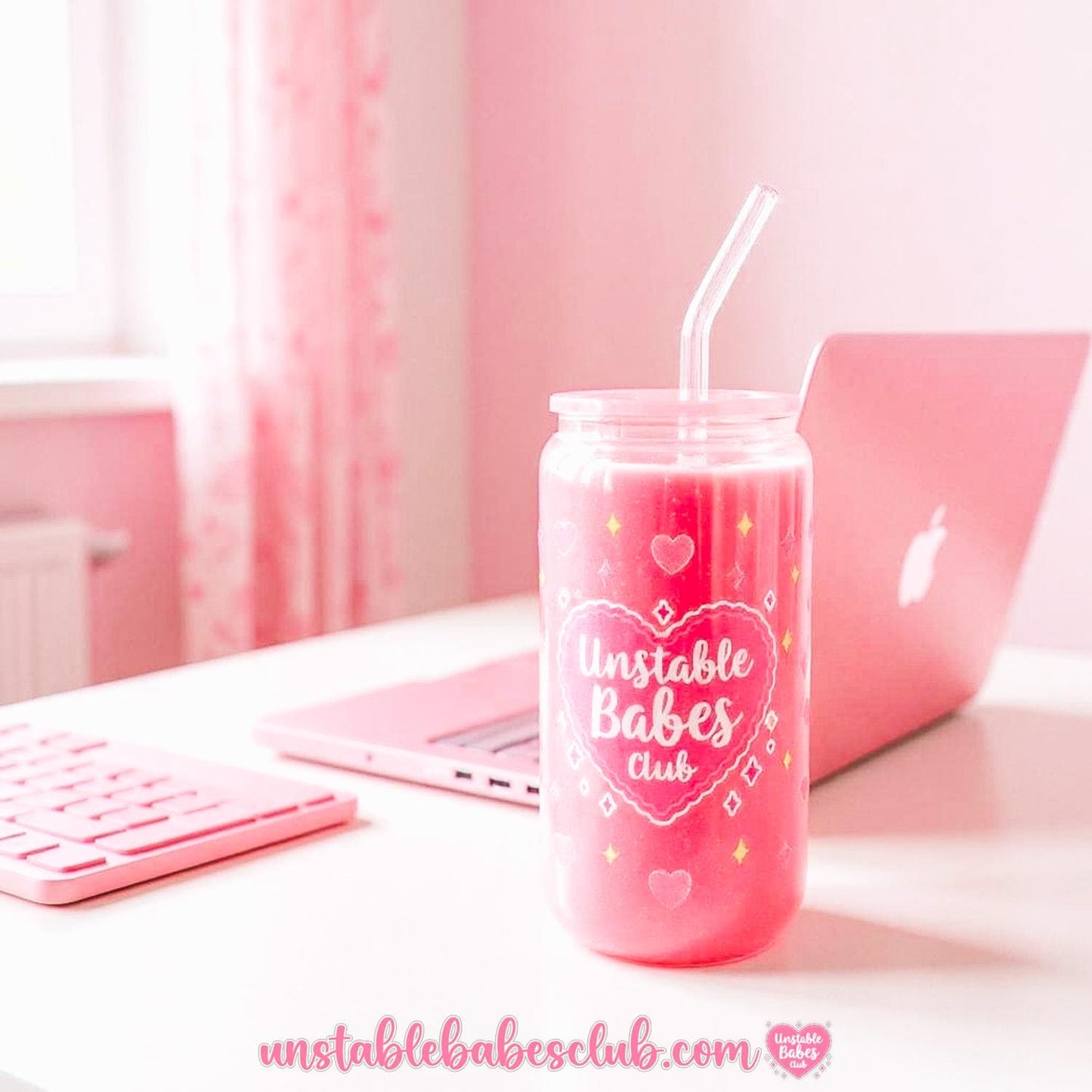 Glass Can Tumbler | Unstable Babes Club | 16oz Iced Coffee Cup with Lid and Straw |