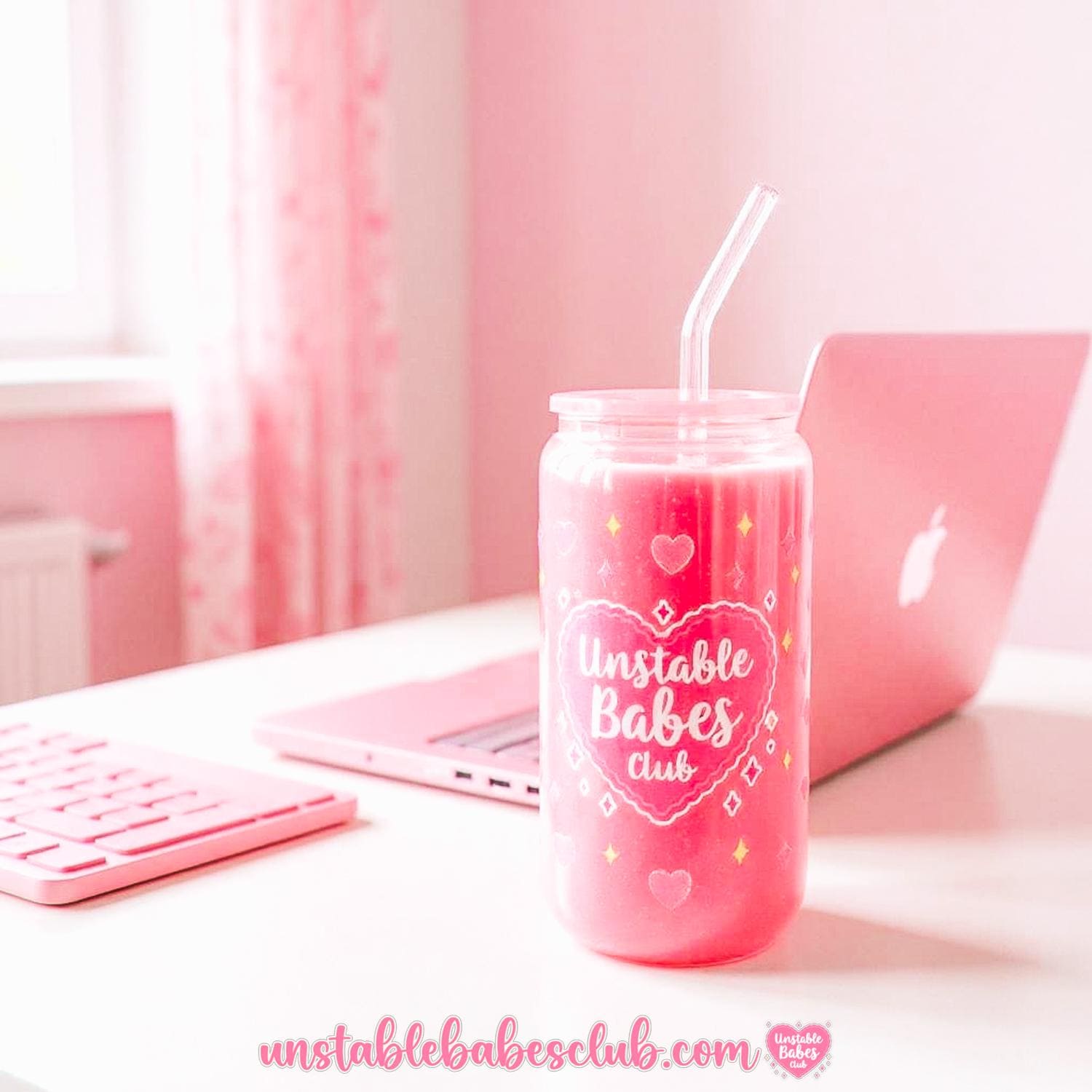 Glass Can Tumbler | Unstable Babes Club | 16oz Iced Coffee Cup with Lid and Straw |