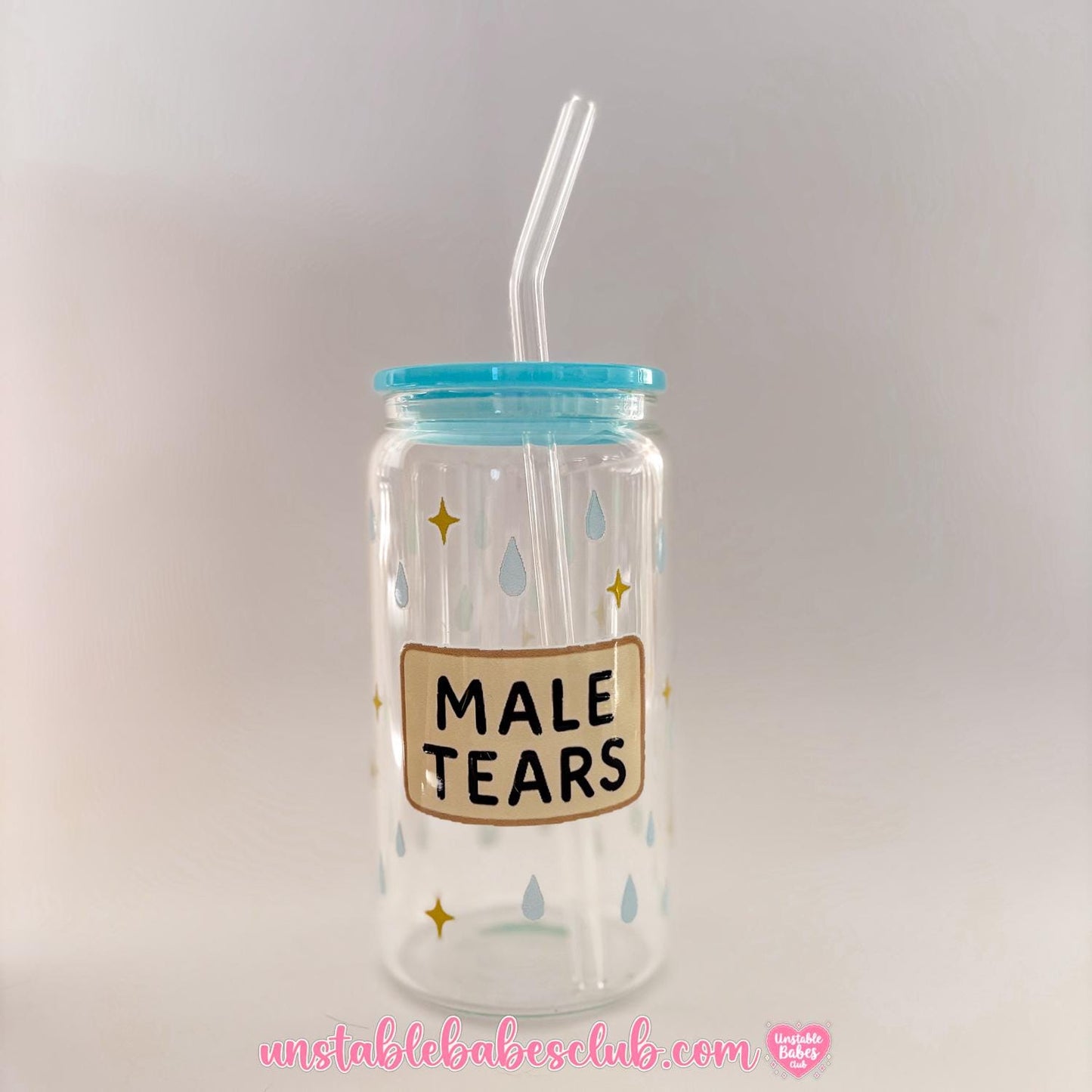 Glass Can Tumbler | Male Tears | 16oz Iced Coffee Cup with Lid and Straw |