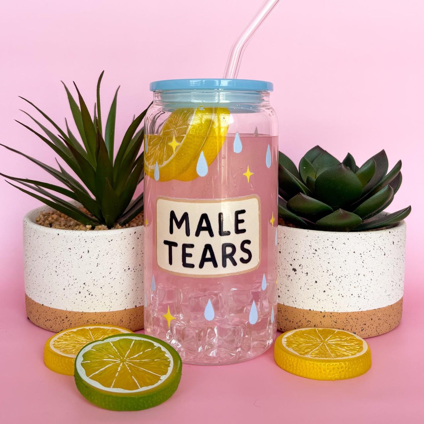 Glass Can Tumbler | Male Tears | 16oz Iced Coffee Cup with Lid and Straw |