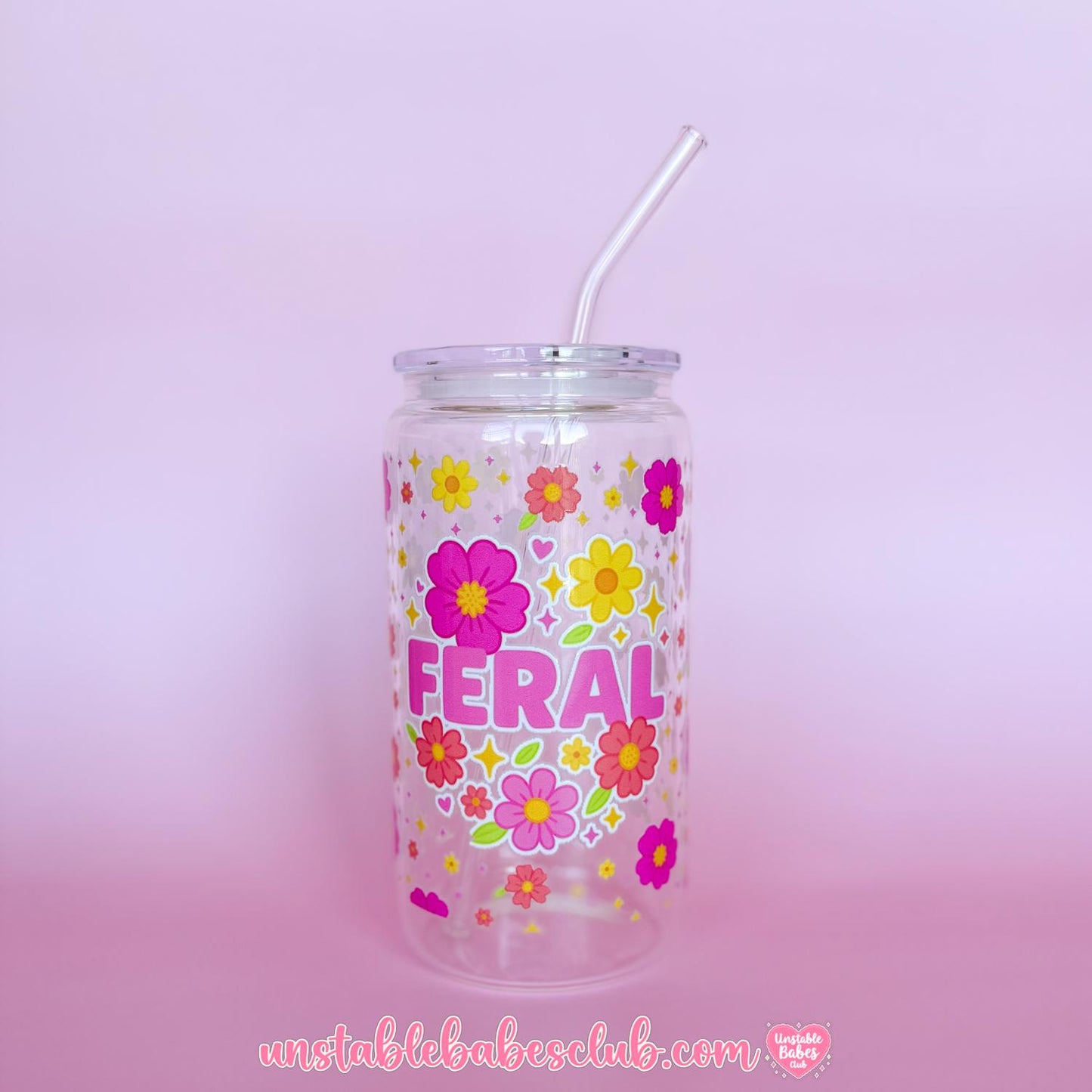 Glass Can Tumbler | Feral | 16oz Iced Coffee Cup with Lid and Straw |