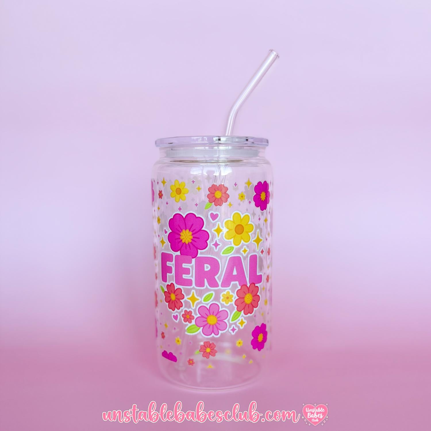Glass Can Tumbler | Feral | 16oz Iced Coffee Cup with Lid and Straw |