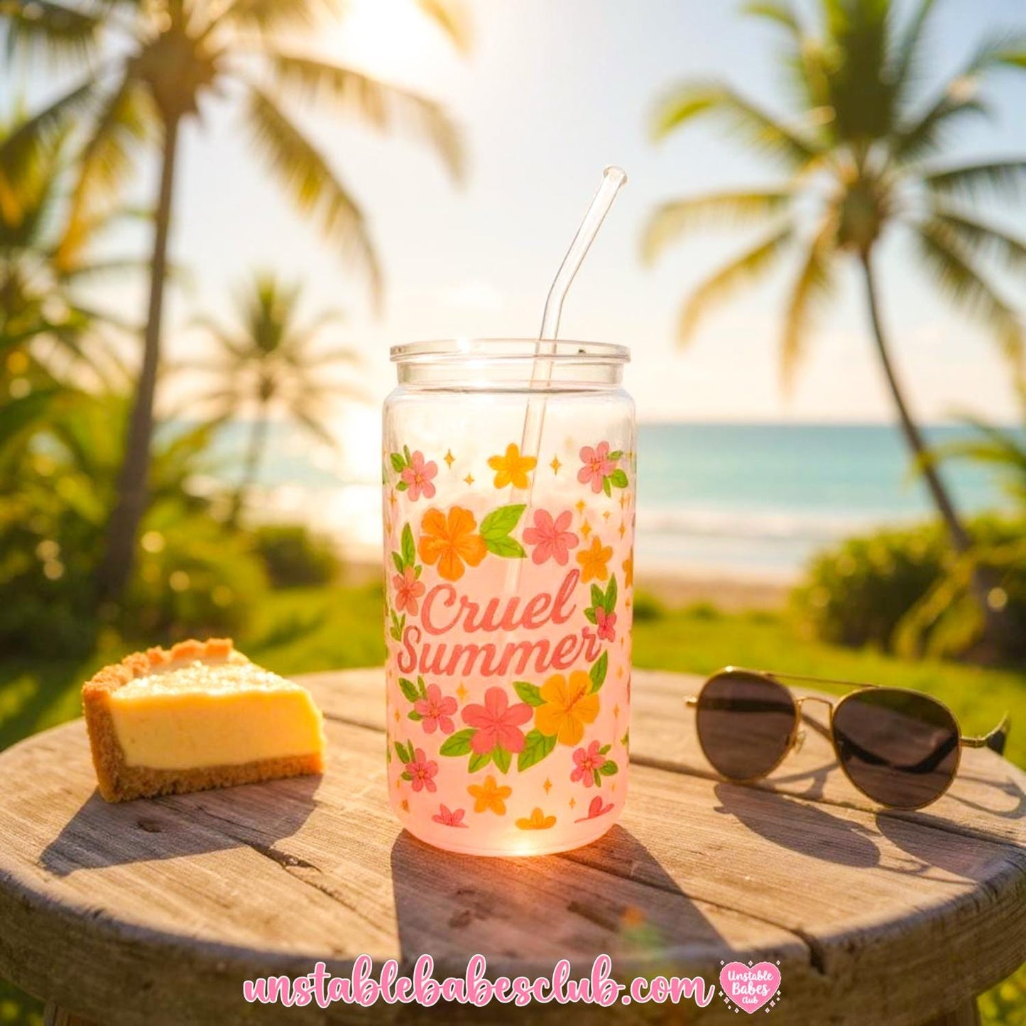 Glass Can Tumbler | Cruel Summer | 16oz Iced Coffee Cup with Lid and Straw |