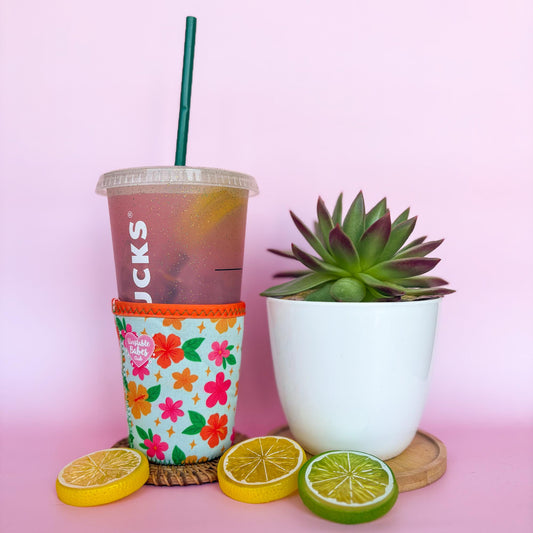 Unstable Babes Club Coffee Cozy | Floral Reusable Iced Coffee Sleeve | Neoprene Cold Cup Holder | Cute Summer Drink Accessory