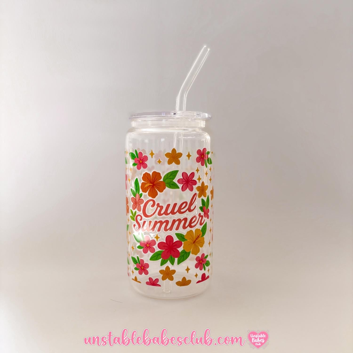 Glass Can Tumbler | Cruel Summer | 16oz Iced Coffee Cup with Lid and Straw |