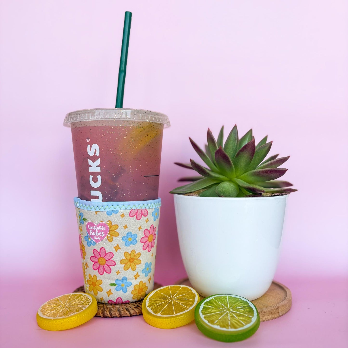 Floral Coffee Cozy: Neoprene Iced Drink Sleeve - Unstable Babes Club