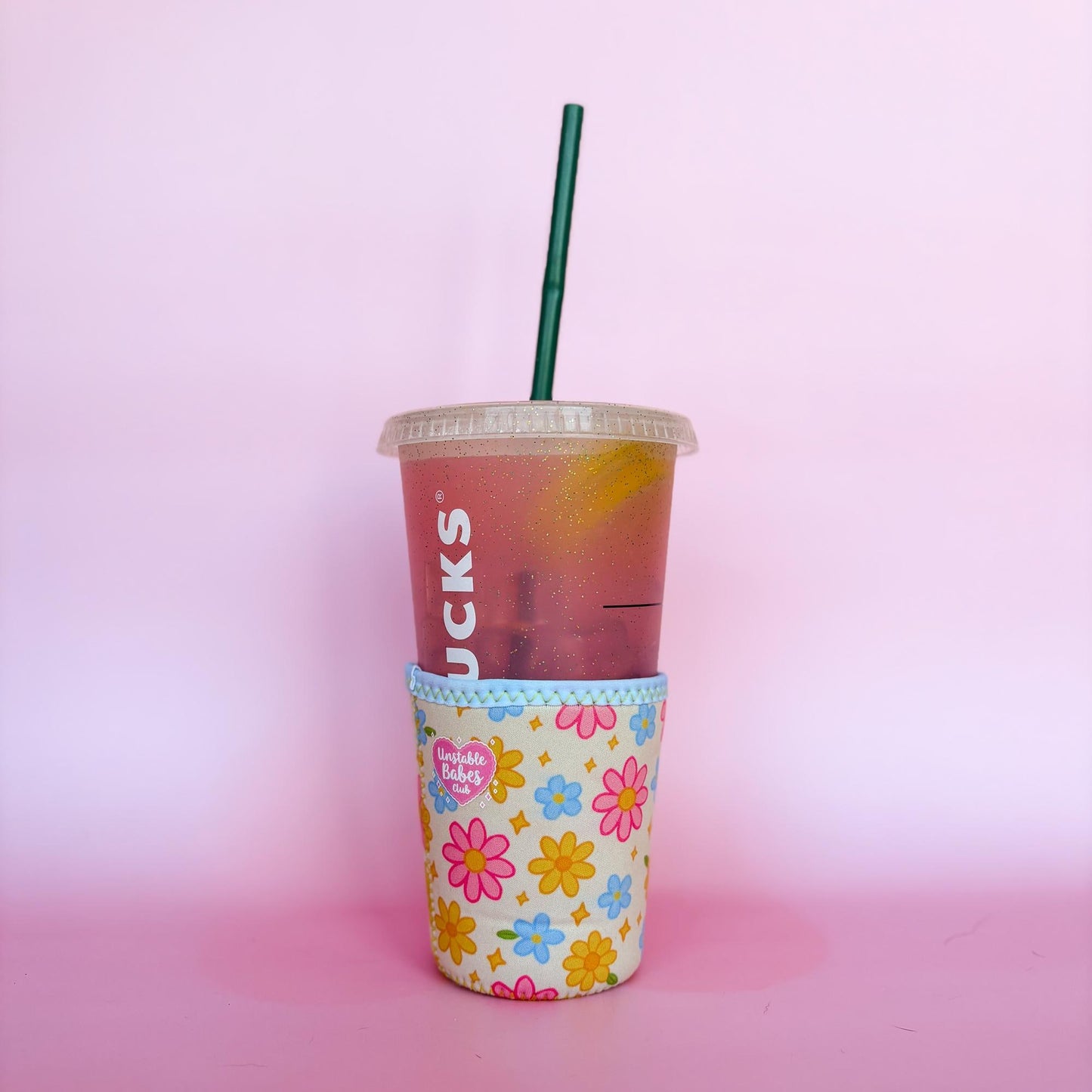 Unstable Babes Club Coffee Cozy | Floral Reusable Iced Coffee Sleeve | Neoprene Cold Cup Holder | Cute Summer Drink Accessory