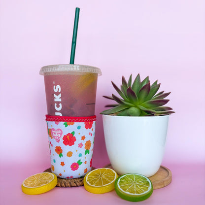 Floral Coffee Cozy: Neoprene Iced Drink Sleeve - Unstable Babes Club
