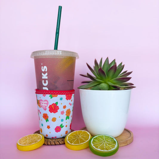 Floral Coffee Cozy: Neoprene Iced Drink Sleeve - Unstable Babes Club