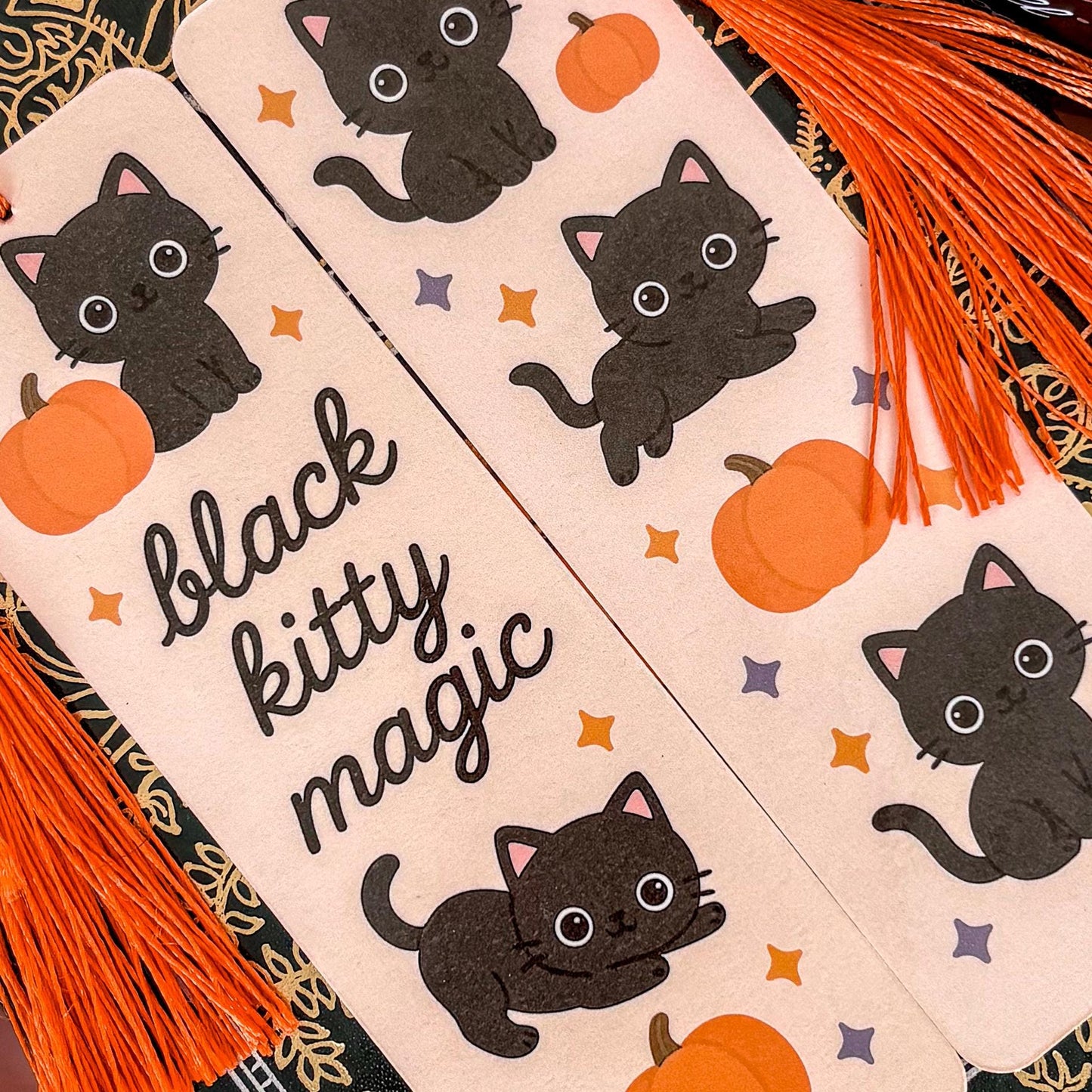 Black Kitty Magic | Double-Sided Bookmark with Tassel | Cute Fall - Halloween Gift for Book Lovers