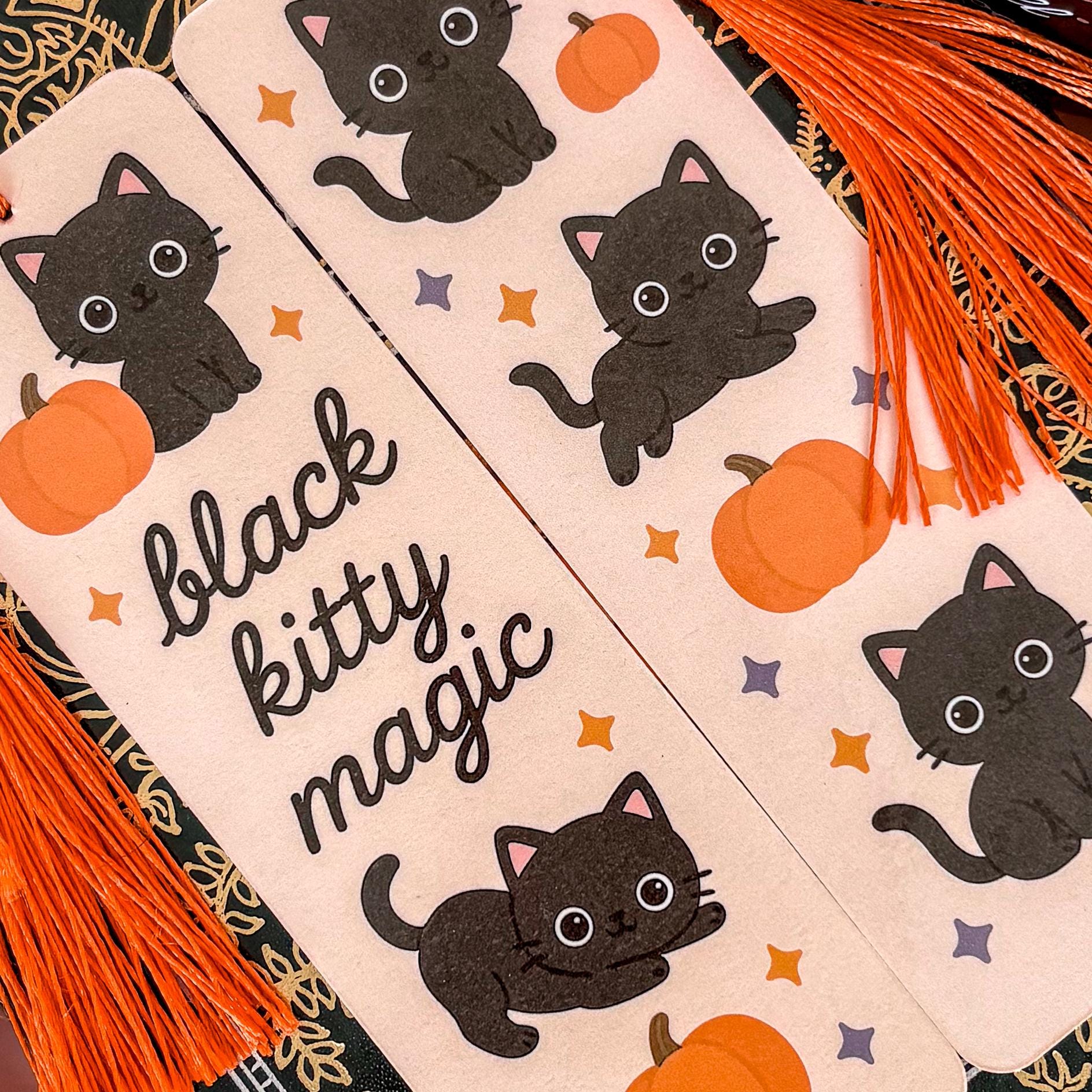 Black Kitty Magic | Double-Sided Bookmark with Tassel | Cute Fall - Halloween Gift for Book Lovers