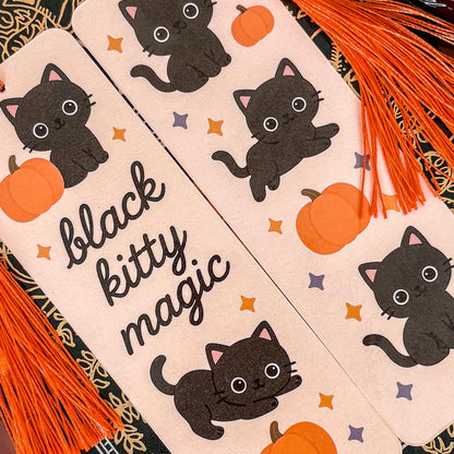 Black Kitty Magic | Double-Sided Bookmark with Tassel | Cute Fall - Halloween Gift for Book Lovers