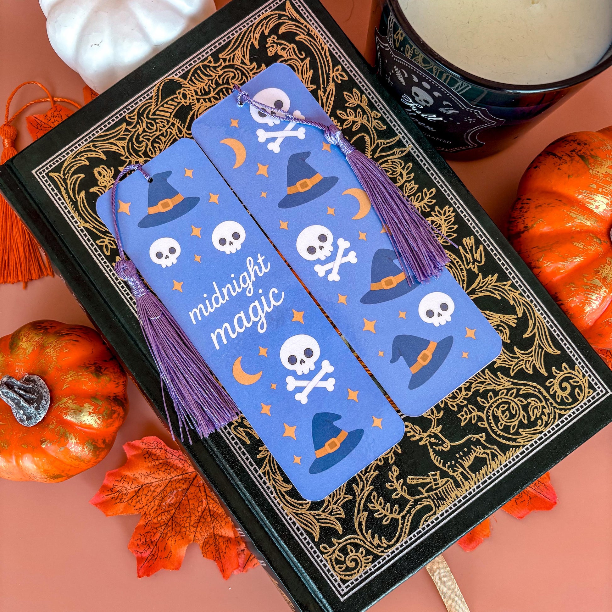 Midnight Magic | Double-Sided Bookmark with Tassel | Cute Fall - Halloween Gift for Book Lovers