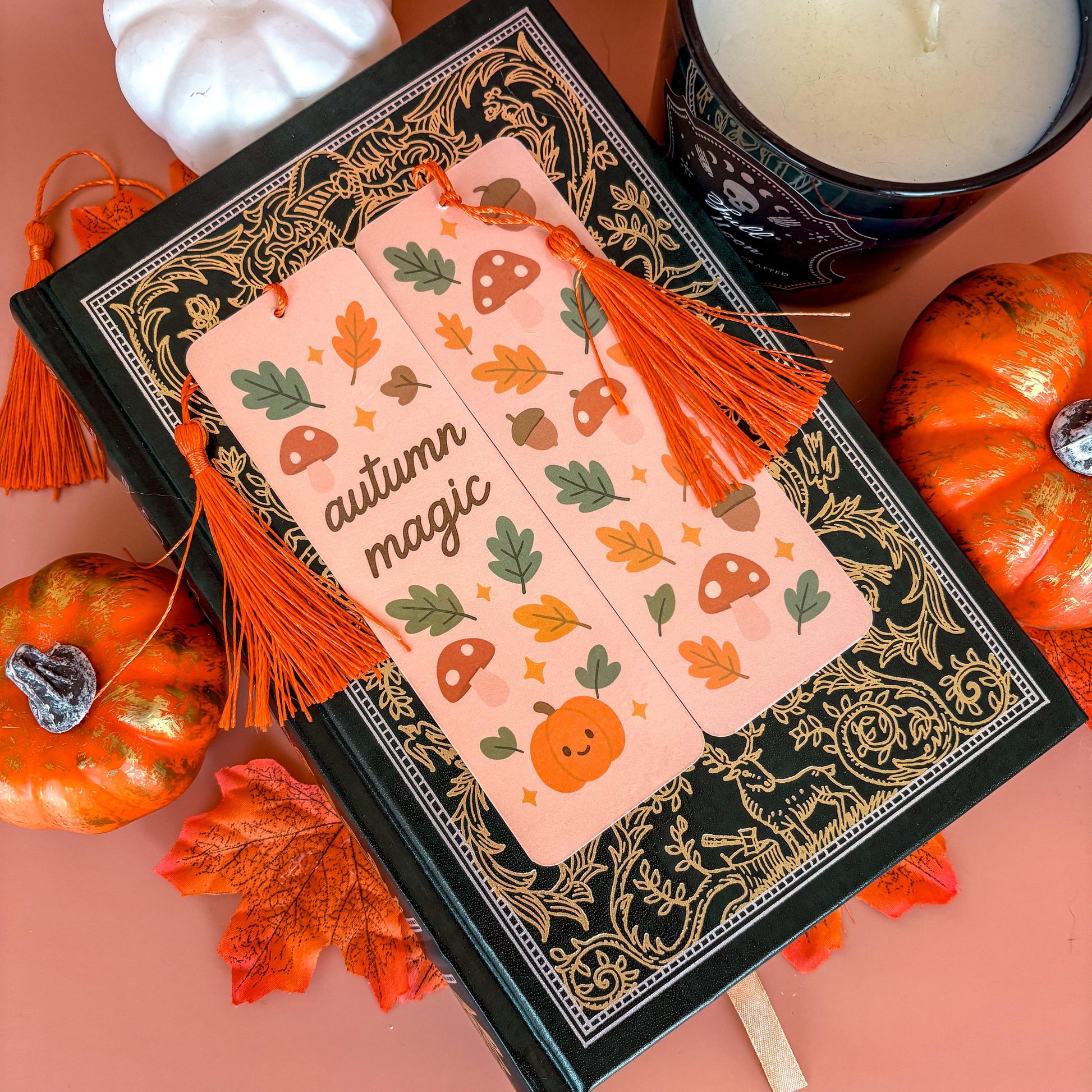 Autumn Magic Bookmark with Tassel | Double-Sided Laminated | Gift for Book Lover
