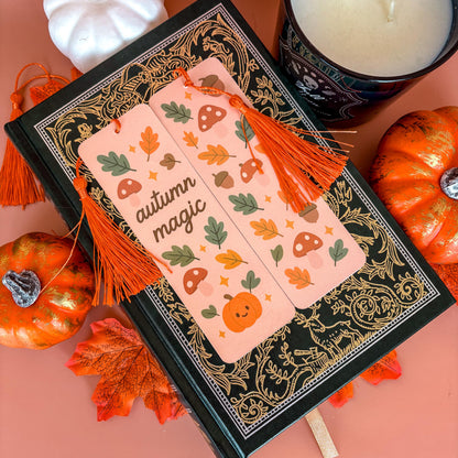 Autumn Magic Bookmark with Tassel | Double-Sided Laminated | Gift for Book Lover