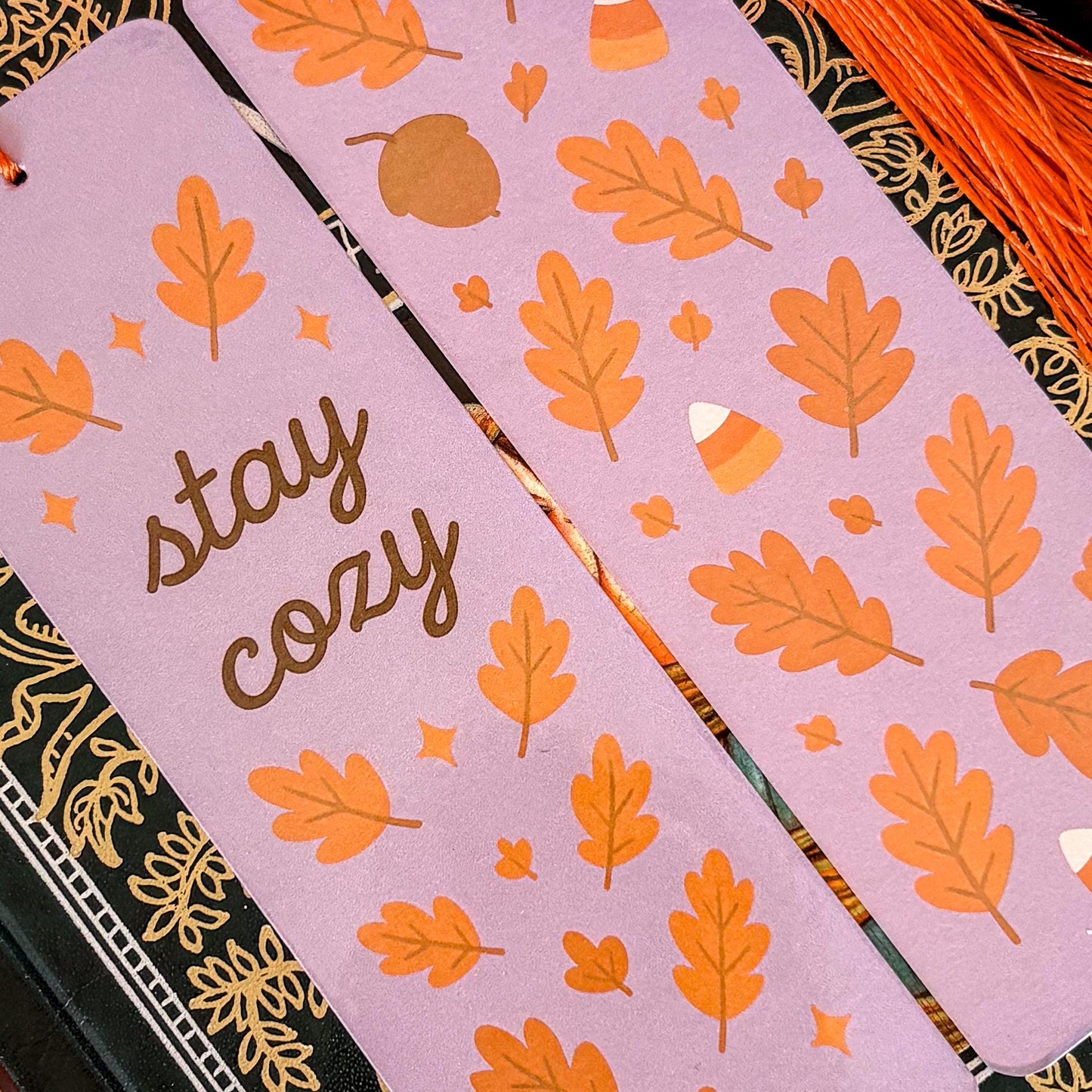 Stay Cozy | Double-Sided Bookmark with Tassel | Cute Fall - Halloween Gift for Book Lovers