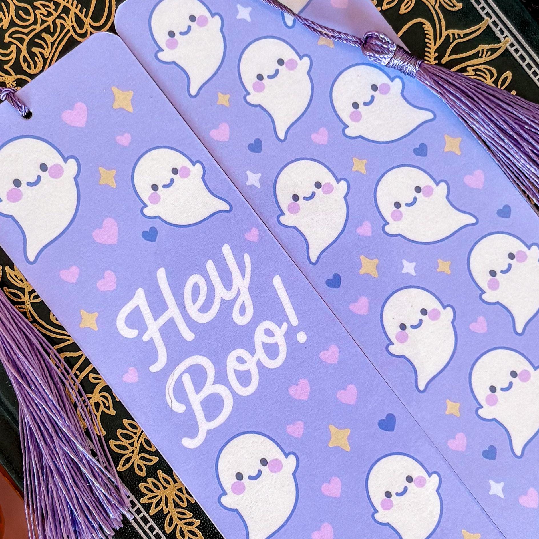 Hey Boo! | Double-Sided Bookmark with Tassel | Cute Fall - Halloween Gift for Book Lovers