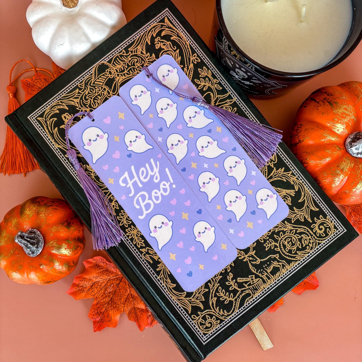 Hey Boo! | Double-Sided Bookmark with Tassel | Cute Fall - Halloween Gift for Book Lovers