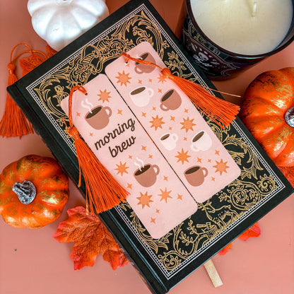 Morning Brew Bookmark with Tassel | Double-Sided Laminated | Gift for Book Lover