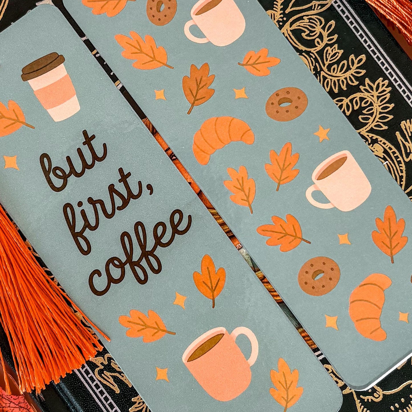 But First, Coffee Bookmark with Tassel | Double-Sided Laminated | Gift for Book Lover