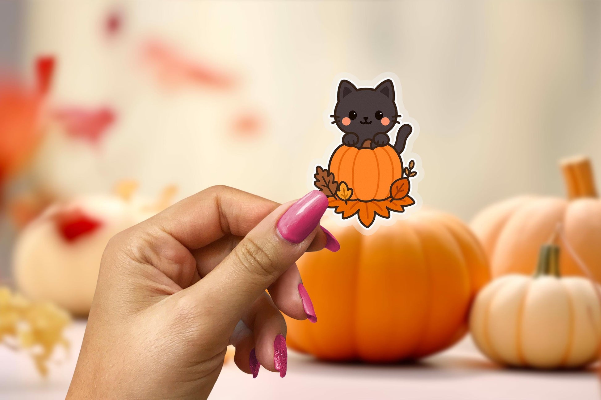 Pumpkin Kitty 2.5'' Vinyl Sticker – (Glitter/Holographic or Glossy)