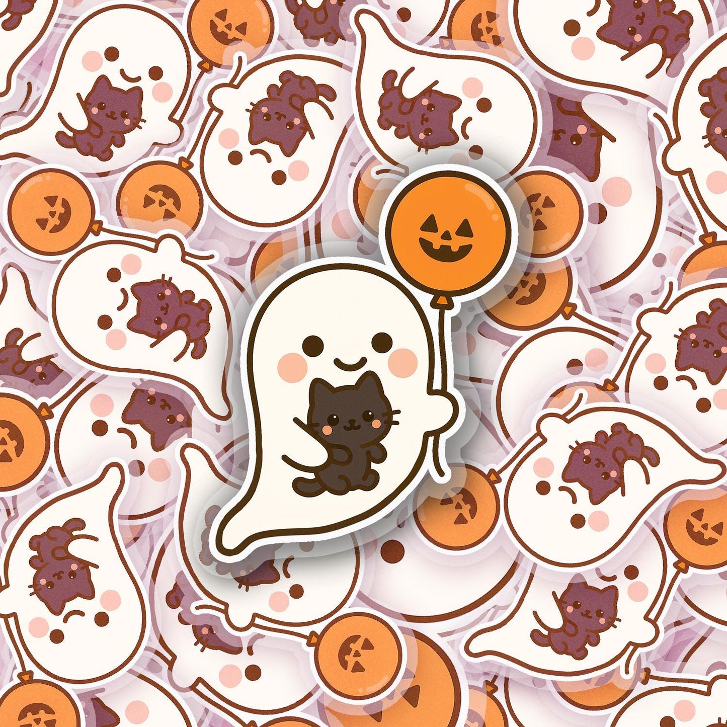 Ghostie with Kitty 2.5'' Vinyl Sticker – (Glitter/Holographic or Glossy)