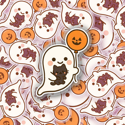 Ghostie with Kitty 2.5'' Vinyl Sticker – (Glitter/Holographic or Glossy)