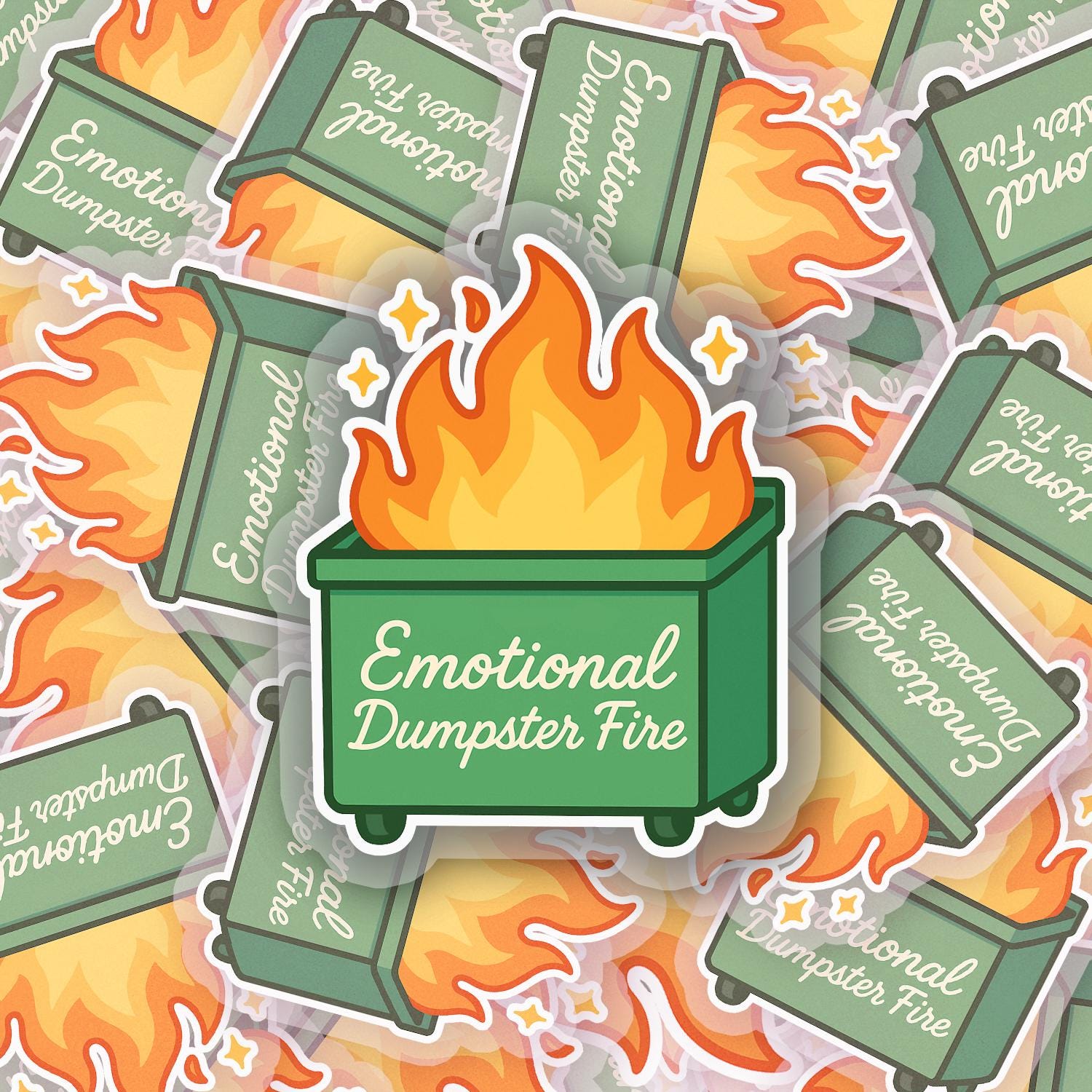 Emotional Dumpster Fire 2.5'' Vinyl Sticker – (Glitter/Holographic or Glossy)