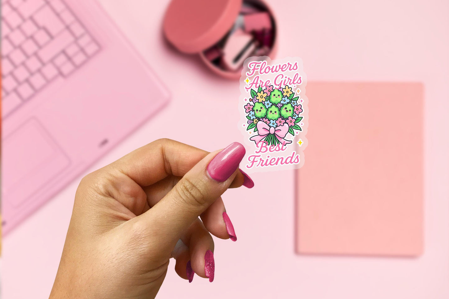 Flowers are Girls Bestfriends 2.5'' Vinyl Sticker – (Glitter/Holographic or Glossy)