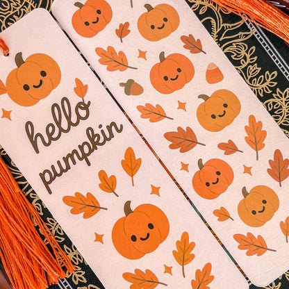 Hello Pumpkin Bookmark with Tassel | Double-Sided Laminated | Gift for Book Lover