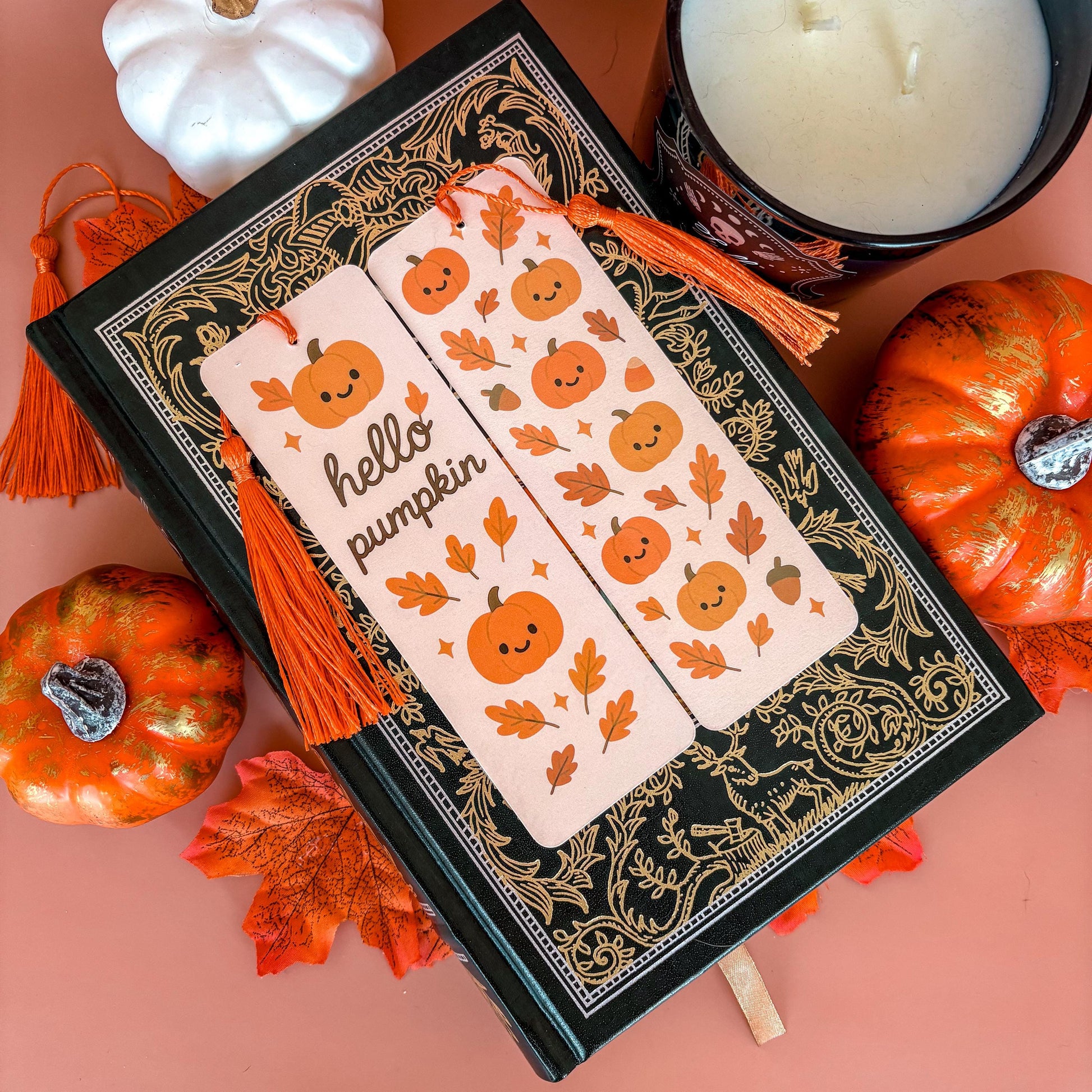 Hello Pumpkin Bookmark with Tassel | Double-Sided Laminated | Gift for Book Lover
