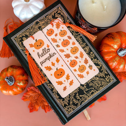 Hello Pumpkin Bookmark with Tassel | Double-Sided Laminated | Gift for Book Lover