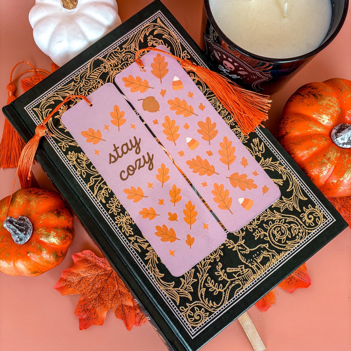 Stay Cozy | Double-Sided Bookmark with Tassel | Cute Fall - Halloween Gift for Book Lovers