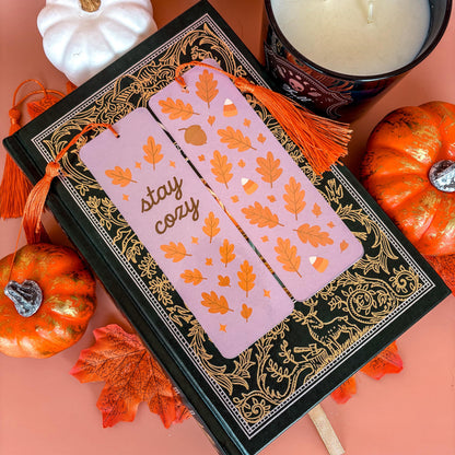 Stay Cozy | Double-Sided Bookmark with Tassel | Cute Fall - Halloween Gift for Book Lovers