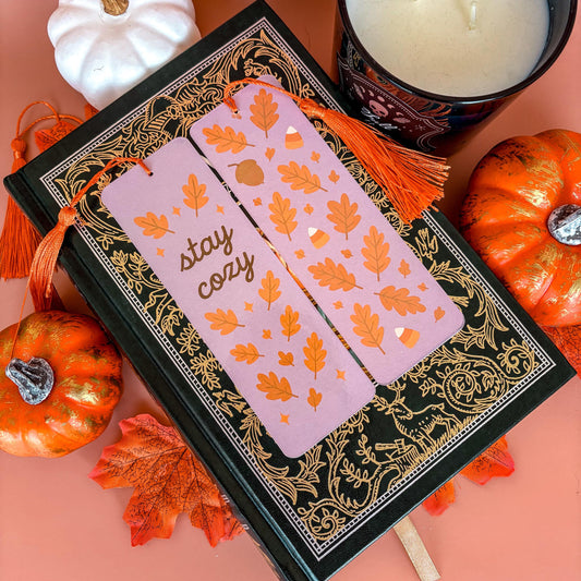 Stay Cozy | Double-Sided Bookmark with Tassel | Cute Fall - Halloween Gift for Book Lovers