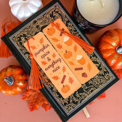 Pumpkin Spice Bookmark with Tassel | Double-Sided Laminated | Gift for Book Lover