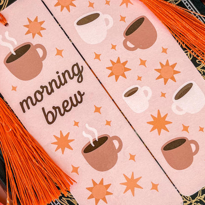 Morning Brew Bookmark with Tassel | Double-Sided Laminated | Gift for Book Lover