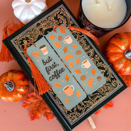 But First, Coffee Bookmark with Tassel | Double-Sided Laminated | Gift for Book Lover