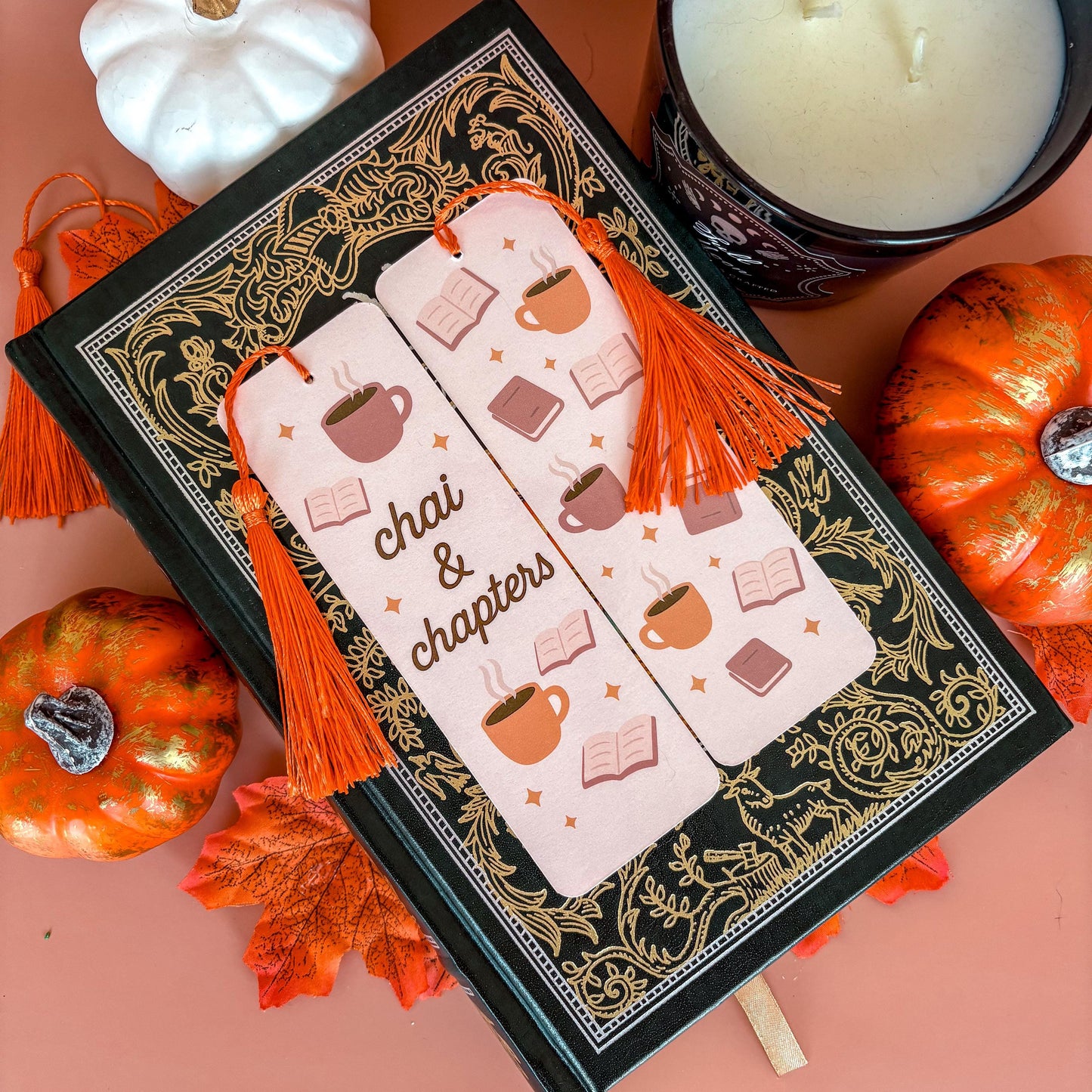 Chai & Chapters Bookmark with Tassel | Double-Sided Laminated | Gift for Book Lover