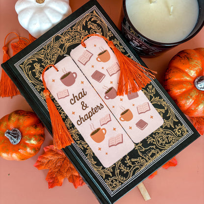 Chai & Chapters Bookmark with Tassel | Double-Sided Laminated | Gift for Book Lover