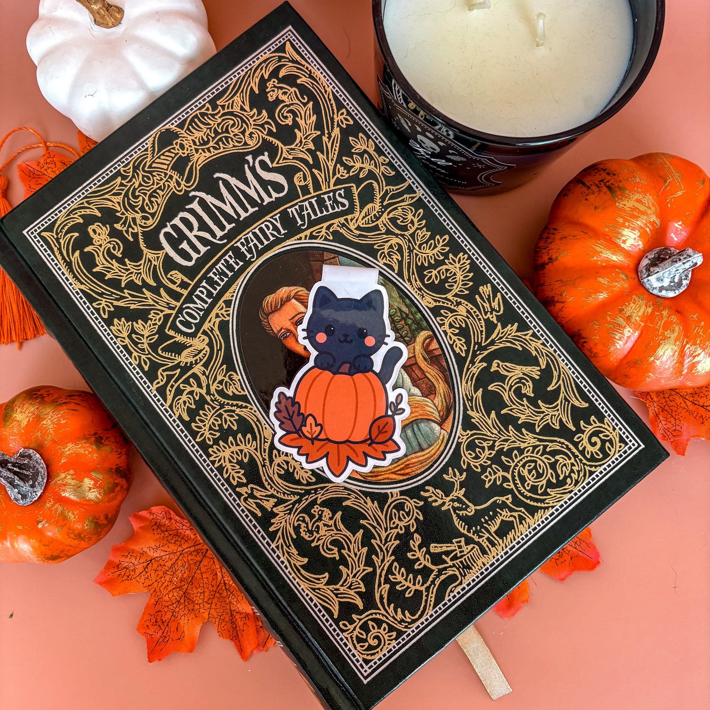 Pumpkin Kitty | Double-Sided Magnetic Bookmark | Cute Fall - Halloween Gift for Book Lovers